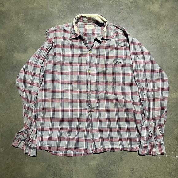 Vintage 60s Manhattan Grey/Red Plaid Cotton Loop Collar - Picture 1 of 5
